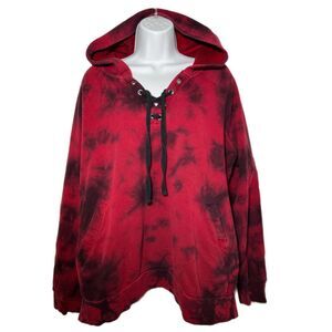 HOT TOPIC Goth Grunge Tie Dye Red Black Lace Up Hoodie Womens M